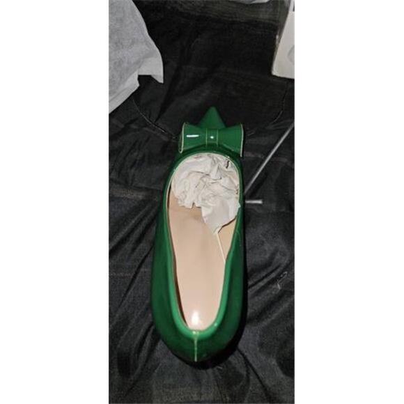Elegant Green Bowknot‎ High Heels - Glossy Pointed Toe Pumps, Breathable Faux - Picture 8 of 9